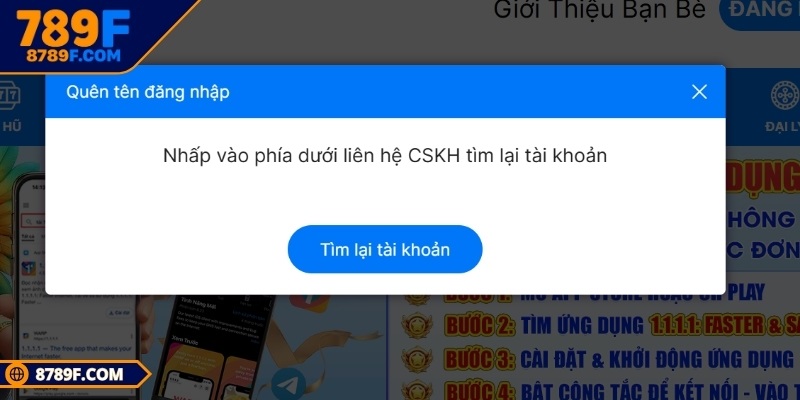 Bet thủ chọn “Quên Tên Đăng Nhập 789F” khi quên mật khẩu